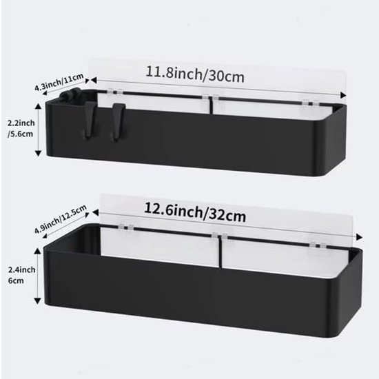 550x550-25173.jpg Unyqoos® Tweedelig zwart douche- en keukenrek zonder boren met haken