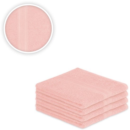 550x550-25363.jpg Unyqoos® Luxueuze Handdoekenset van 4 Stuks in Roze met Decoratieve Ingeweven Rand en Strikverpakking