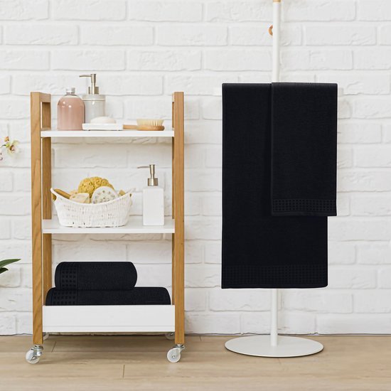 Unyqoos® Zachte Luxe Set van 4 Katoenen Handdoeken voor Comfort en Stijl in Zwart