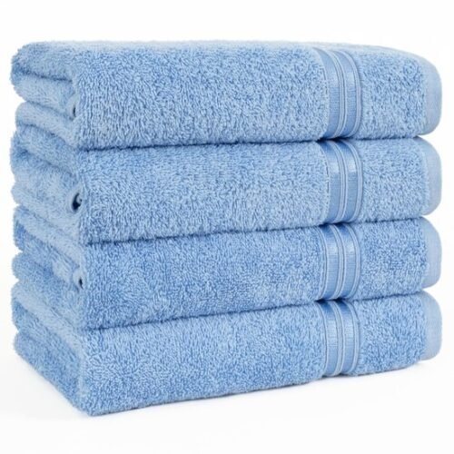 550x550-25571.jpg Unyqoos® Luxueuze Set Van Vier Zachte, Absorberende Handdoeken Van 100% Katoen, Lichtblauw, 50 x 100 cm