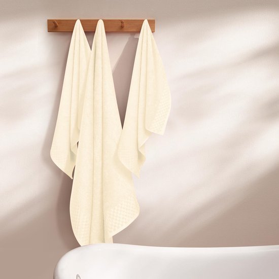 Unyqoos® Zeer Zachte Ivoorkleurige Katoenen Handdoekenset voor Luxe Badervaringen, Set van 4