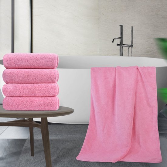 Unyqoos® Zachtroze Set van Vier Luxe Microvezel Handdoeken voor Sneldrogend Comfort en Zacht Huidgevoel