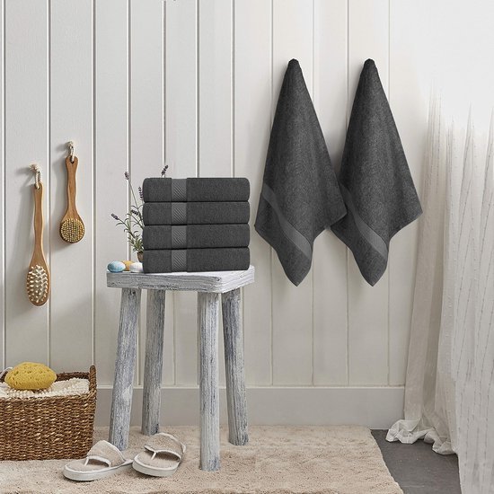 Unyqoos® Set van 6 Luxe Absorberende Badhanddoeken met Praktische Ophanglussen, 60 x 120 cm, Grijs