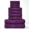 Unyqoos ® Set van Luxe 10-Delige Familiehanddoeken in Diep Paars, Gemaakt van Hoogwaardig Egyptisch Katoen