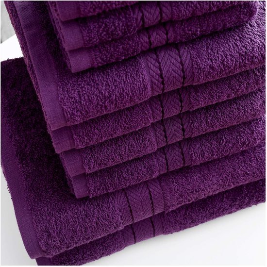 Unyqoos ® Set van Luxe 10-Delige Familiehanddoeken in Diep Paars, Gemaakt van Hoogwaardig Egyptisch Katoen