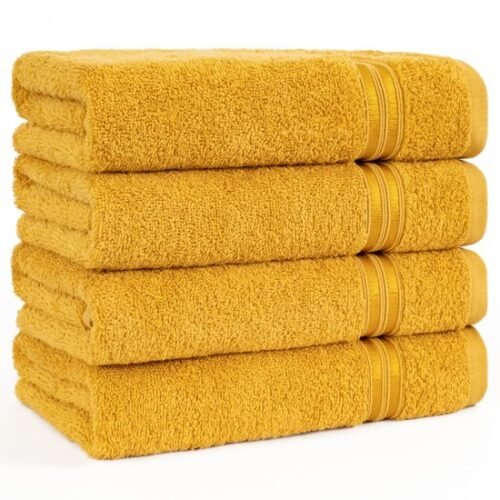 Unyqoos® Set van 4 Luxe Handdoeken, Zacht en Absorberend, 100% Katoen, Mosterd Geel, 50 x 100 cm