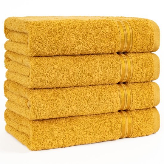 Unyqoos® Set van 4 Luxe Handdoeken, Zacht en Absorberend, 100% Katoen, Mosterd Geel, 50 x 100 cm