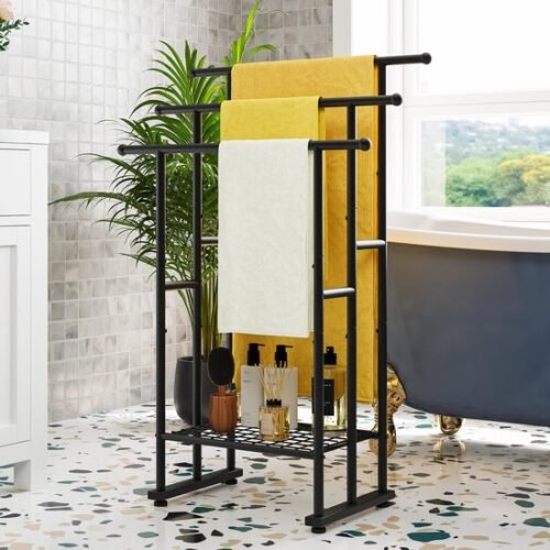 Unyqoos ® Stijlvolle Vrijstaande Handdoekhouder met 3 Sterke Stalen Stangen voor Badkamer en Keuken