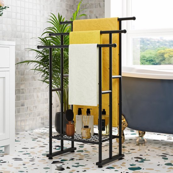 Unyqoos ® Stijlvolle Vrijstaande Handdoekhouder met 3 Sterke Stalen Stangen voor Badkamer en Keuken