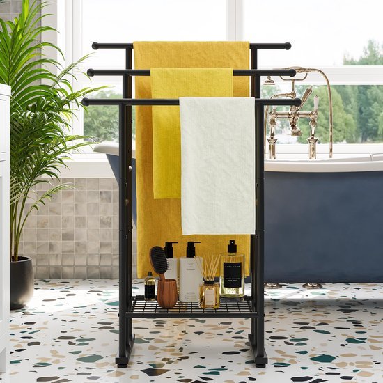 Unyqoos ® Stijlvolle Vrijstaande Handdoekhouder met 3 Sterke Stalen Stangen voor Badkamer en Keuken