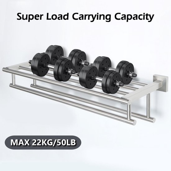 Unyqoos ® Stijlvolle Wandgemonteerde Dubbele Handdoekhouder van Roestvrij Staal voor Badkamer en Keuken, 61 cm