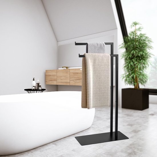 Unyqoos ® Stijlvolle Vrijstaande Handdoekhouder met Twee Stangen voor Elke Ruimte in Huis