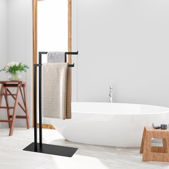 Unyqoos ® Stijlvolle Vrijstaande Handdoekhouder met Twee Stangen voor Elke Ruimte in Huis