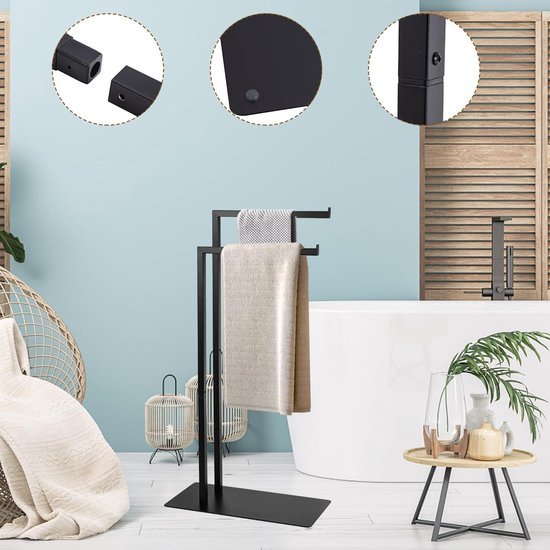 Unyqoos ® Stijlvolle Vrijstaande Handdoekhouder met Twee Stangen voor Elke Ruimte in Huis
