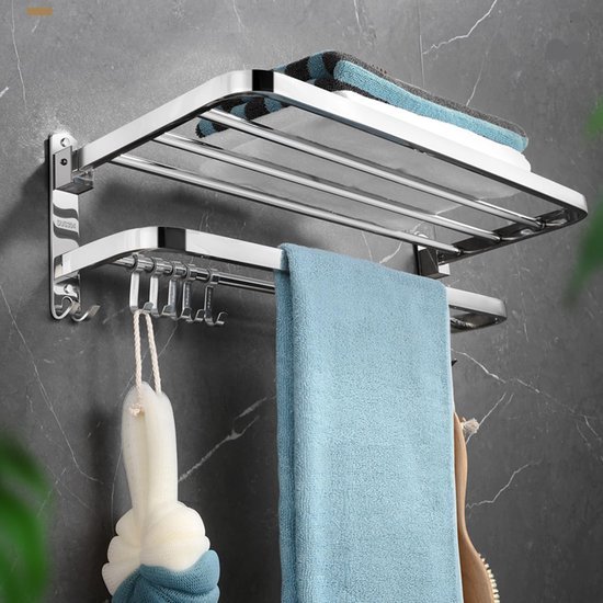 Unyqoos ® Zelfklevende Handdoekhouder met Dubbele Stangen en Haken voor Badkamer en Keuken