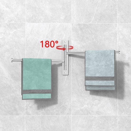 Unyqoos ® Ruimtebesparende Draaibare Handdoekhouder met 2 Armen voor Badkamer en Keuken