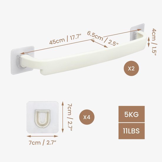 Unyqoos ® Universele Zelfklevende Handdoekhouderset voor Badkamer en Keuken, Zonder Boren
