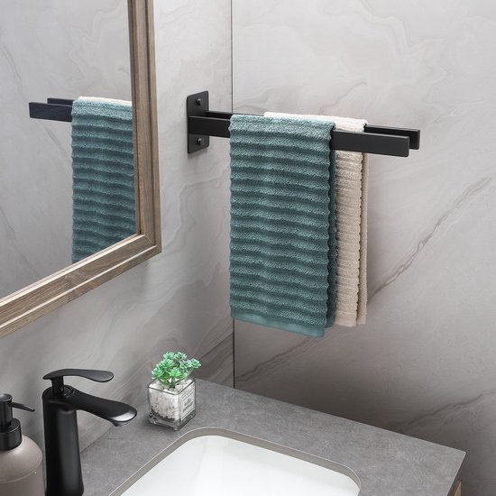 Unyqoos ® Stijlvolle en Ruimtebesparende Handdoekhouder met Dubbele Arm voor Badkamer en Keuken, 38 cm