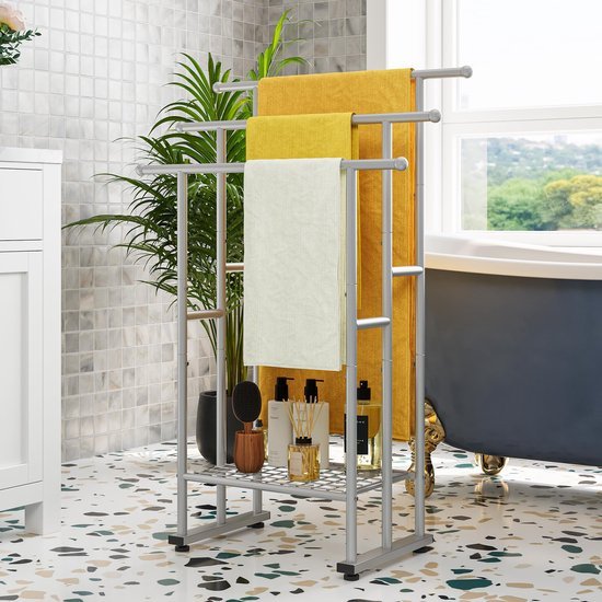 Unyqoos ® Stijlvolle Vrijstaande Handdoekhouder met Drie Robuuste Stangen voor Optimale Ruimtebenutting in Badkamer en Keuken