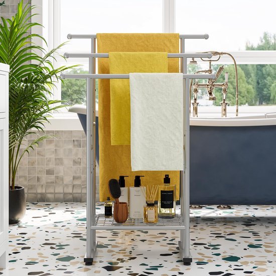 Unyqoos ® Stijlvolle Vrijstaande Handdoekhouder met Drie Robuuste Stangen voor Optimale Ruimtebenutting in Badkamer en Keuken