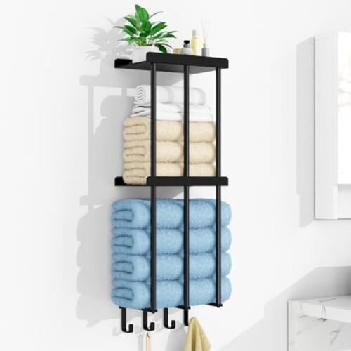 Unyqoos ® Stijlvolle Zelfklevende Handdoekhouder met Plank voor Badkamer en Wandmontage