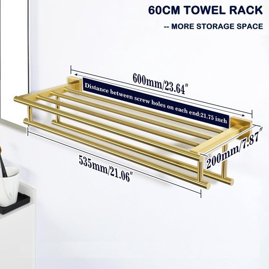 Unyqoos ® Dubbele Wandgemonteerde Handdoekhouder van Roestvrij Staal met Gouden Afwerking voor Badkamer en Keuken
