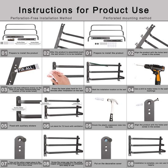 Unyqoos ® Stijlvolle en Functionele Wandhanddoekhouder met Dubbele Installatieopties en Drie Lagen