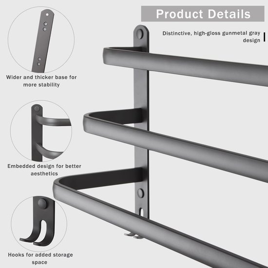 Unyqoos ® Stijlvolle en Functionele Wandhanddoekhouder met Dubbele Installatieopties en Drie Lagen