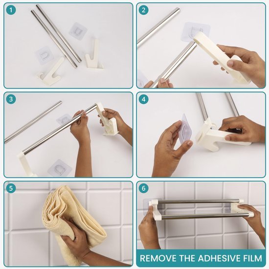 Unyqoos ® Innovatieve Zelfklevende Handdoekhouder Set met Stalen Stangen voor Badkamer en Keuken