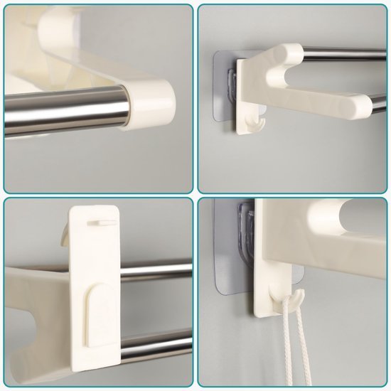 Unyqoos ® Innovatieve Zelfklevende Handdoekhouder Set met Stalen Stangen voor Badkamer en Keuken