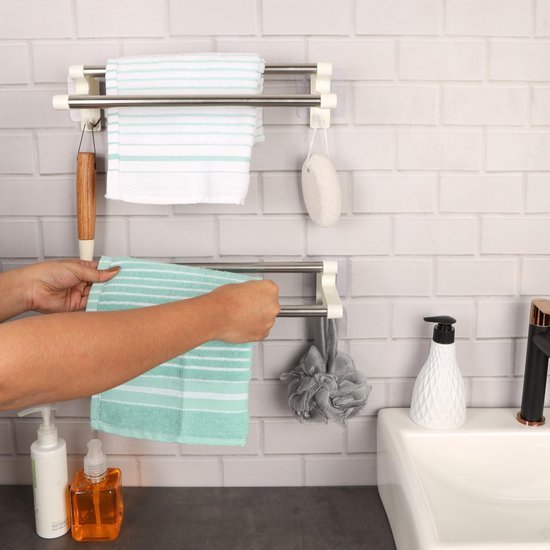 Unyqoos ® Innovatieve Zelfklevende Handdoekhouder Set met Stalen Stangen voor Badkamer en Keuken