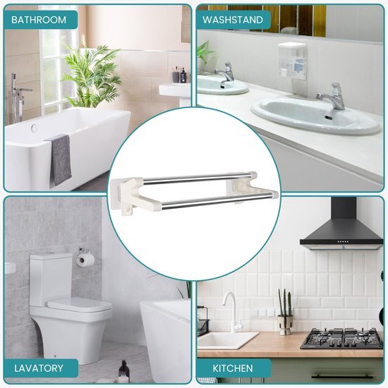 Unyqoos ® Innovatieve Zelfklevende Handdoekhouder Set met Stalen Stangen voor Badkamer en Keuken