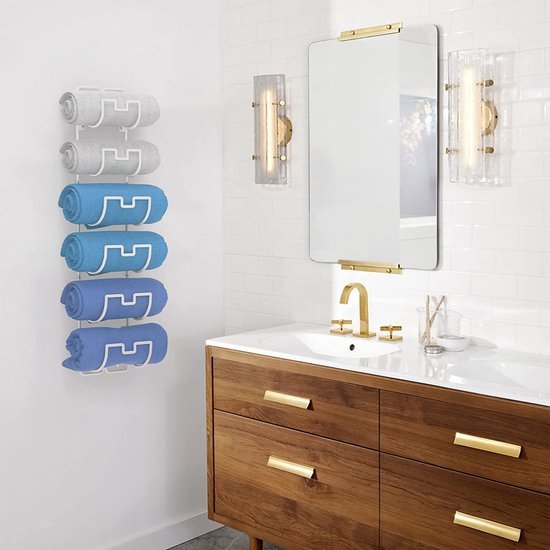 Unyqoos ® Stijlvolle Wandgemonteerde Handdoekhouder met 6 Compartimenten voor Badkamer en Huishoudelijk Gebruik