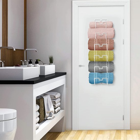 Unyqoos ® Stijlvolle Wandgemonteerde Handdoekhouder met 6 Compartimenten voor Badkamer en Huishoudelijk Gebruik