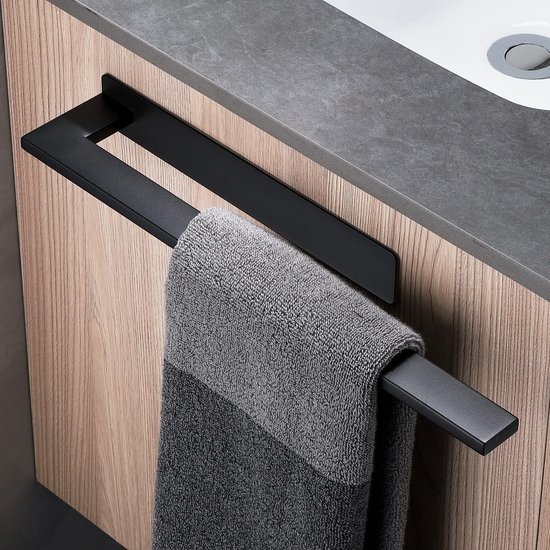 Unyqoos ® Stijlvolle Zelfklevende Handdoekhouder voor Badkamer en Keuken - Roestvrij Staal, Mat Zwart, Ruimtebesparend Ontwerp