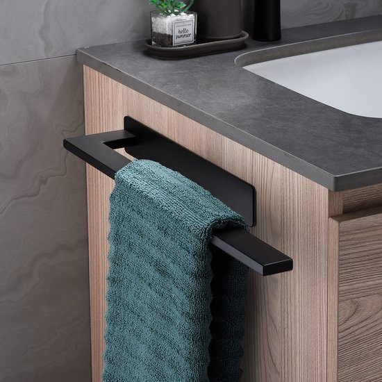 Unyqoos ® Stijlvolle Zelfklevende Handdoekhouder voor Badkamer en Keuken - Roestvrij Staal, Mat Zwart, Ruimtebesparend Ontwerp
