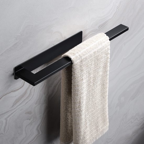Unyqoos ® Stijlvolle Zelfklevende Handdoekhouder voor Badkamer en Keuken - Roestvrij Staal, Mat Zwart, Ruimtebesparend Ontwerp