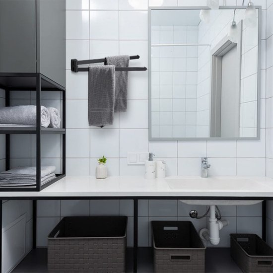 Unyqoos ® Elegant Zwart Wandgemonteerde Handdoekhouder met Dubbele Zwenkstangen van Roestvrij Staal