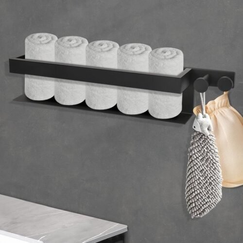 550x550-26221.jpg Unyqoos® Stijlvolle Zelfklevende Handdoekhouder Met Twee Haken Voor Badkamergebruik Zonder Boren In Zwart Design