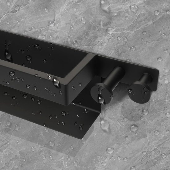 Unyqoos® Stijlvolle Zelfklevende Handdoekhouder Met Twee Haken Voor Badkamergebruik Zonder Boren In Zwart Design