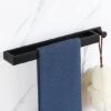 Unyqoos® Zwarte roestvrijstalen handdoekhouder met haken voor badkamer en keuken, 40 cm lang