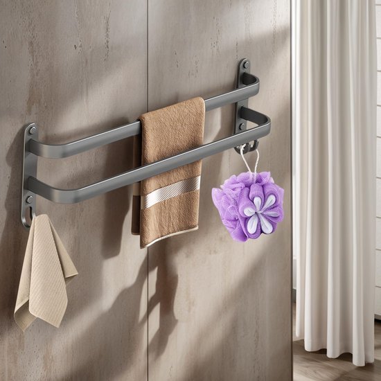 Unyqoos® Dubbele handdoekhouder zonder boren voor badkamer en keuken met haken