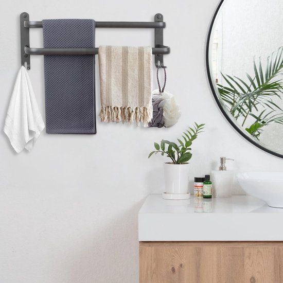 Unyqoos® Dubbele handdoekhouder zonder boren voor badkamer en keuken met haken