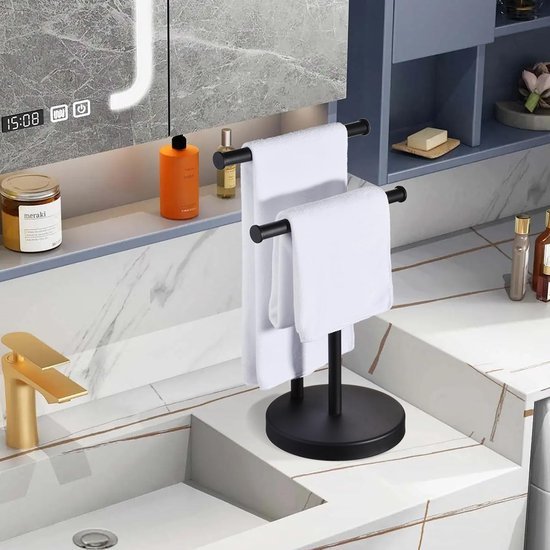 Unyqoos® Vrijstaande handdoekhouder met dubbele stang voor badkamer en keuken