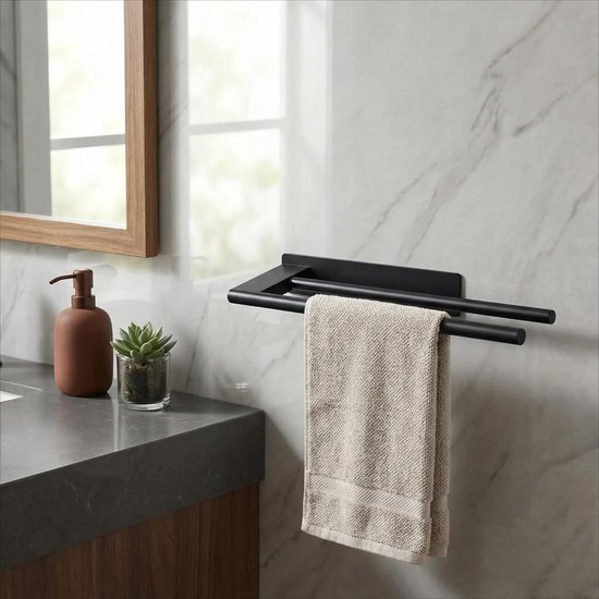 Unyqoos® Dubbele zelfklevende handdoekenhouder van roestvrij staal voor badkamer en keuken