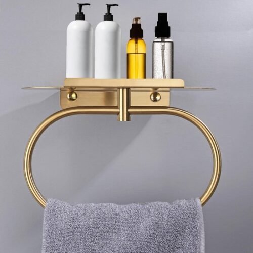 Unyqoos® Stijlvolle Gouden Handdoekhouder met Wandplank voor Badkamer en Keuken