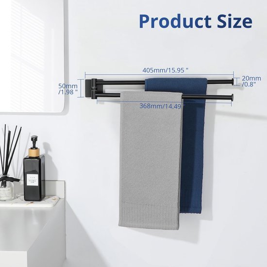550x550-26427.jpg Unyqoos® Zwarte draaibare handdoekhouder met twee armen voor badkamer en keuken