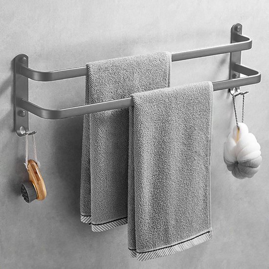 Unyqoos® Ruimtebesparende grijze handdoekhouder van 60 cm zonder boren voor badkamer en keuken