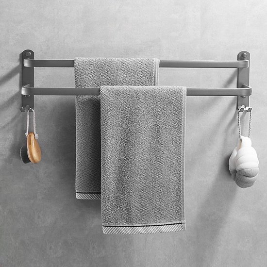 Unyqoos® Ruimtebesparende grijze handdoekhouder van 60 cm zonder boren voor badkamer en keuken