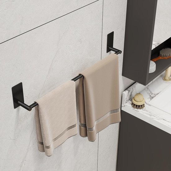 Unyqoos® Zwarte Zelfklevende Handdoekhouder van 55 cm voor Badkamer en Keuken, Roestvrij Staal, Eenvoudige Montage
